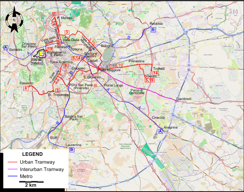 Rome 2009 tram map