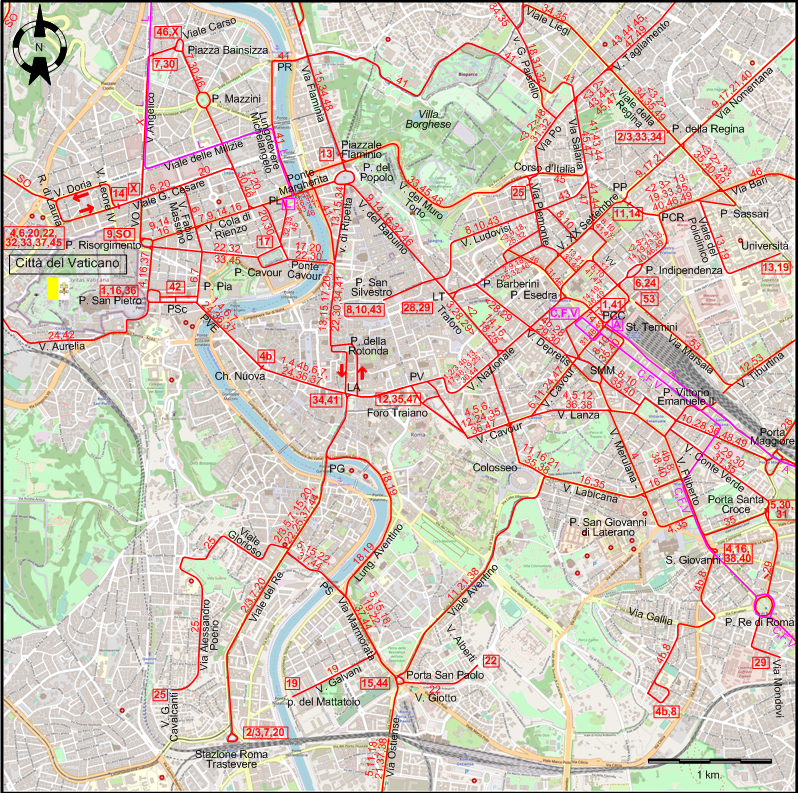 Rome 1929 central tram map