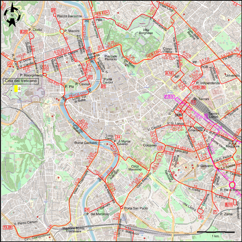 Rome 1951 downtown tram map