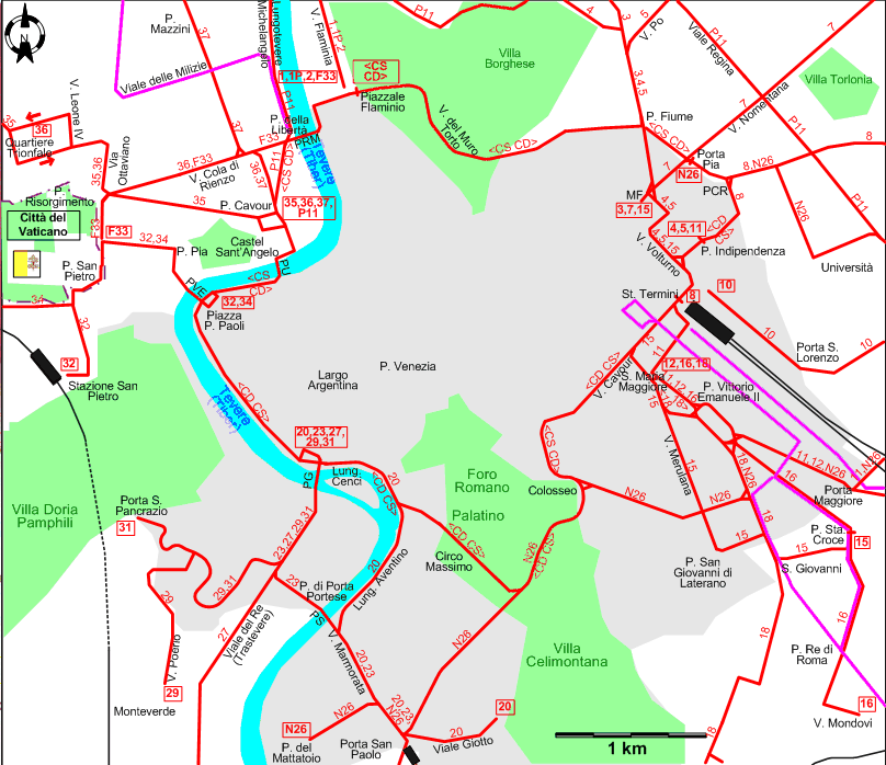 Rome 1930 downtown tram map