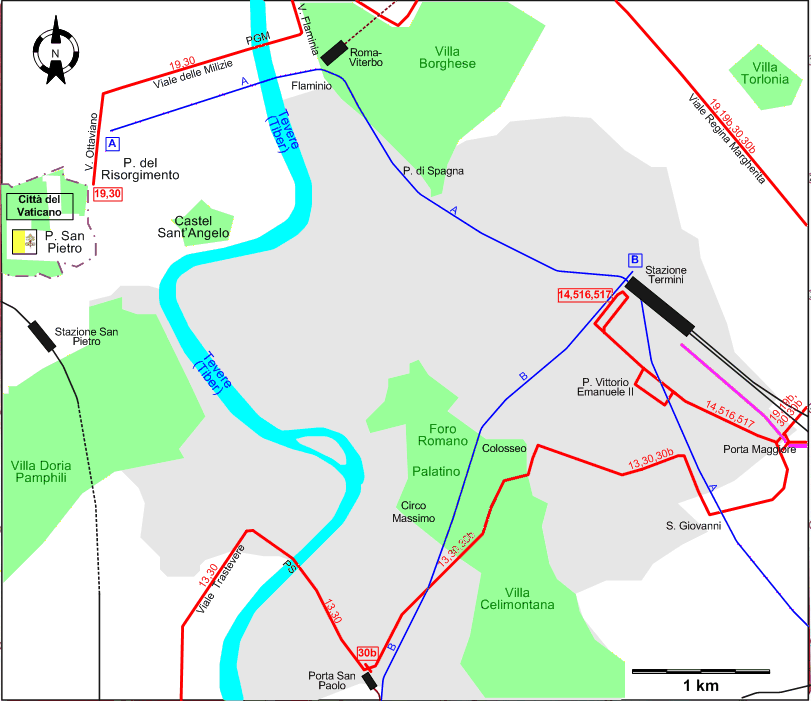 Rome 1982 downtown tram map