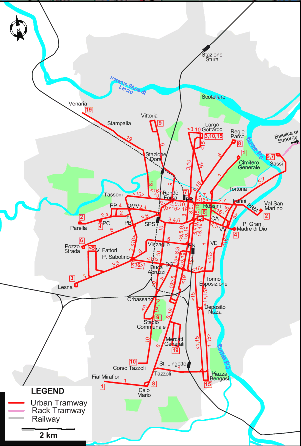 Turin 1979 tram map