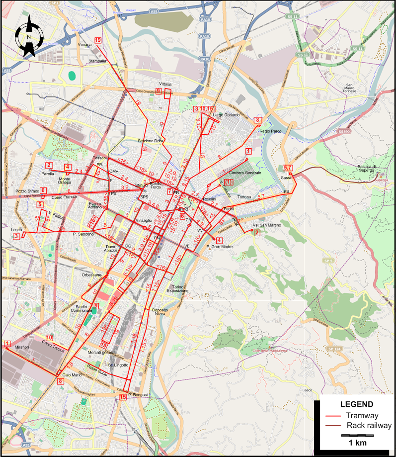 Turin 1979 tram map