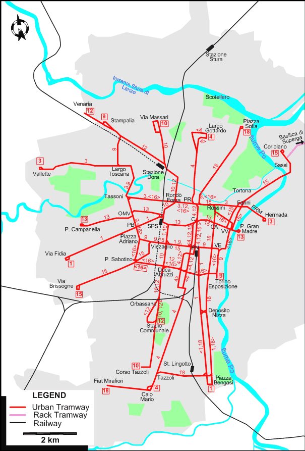 Turin 1993 tram map