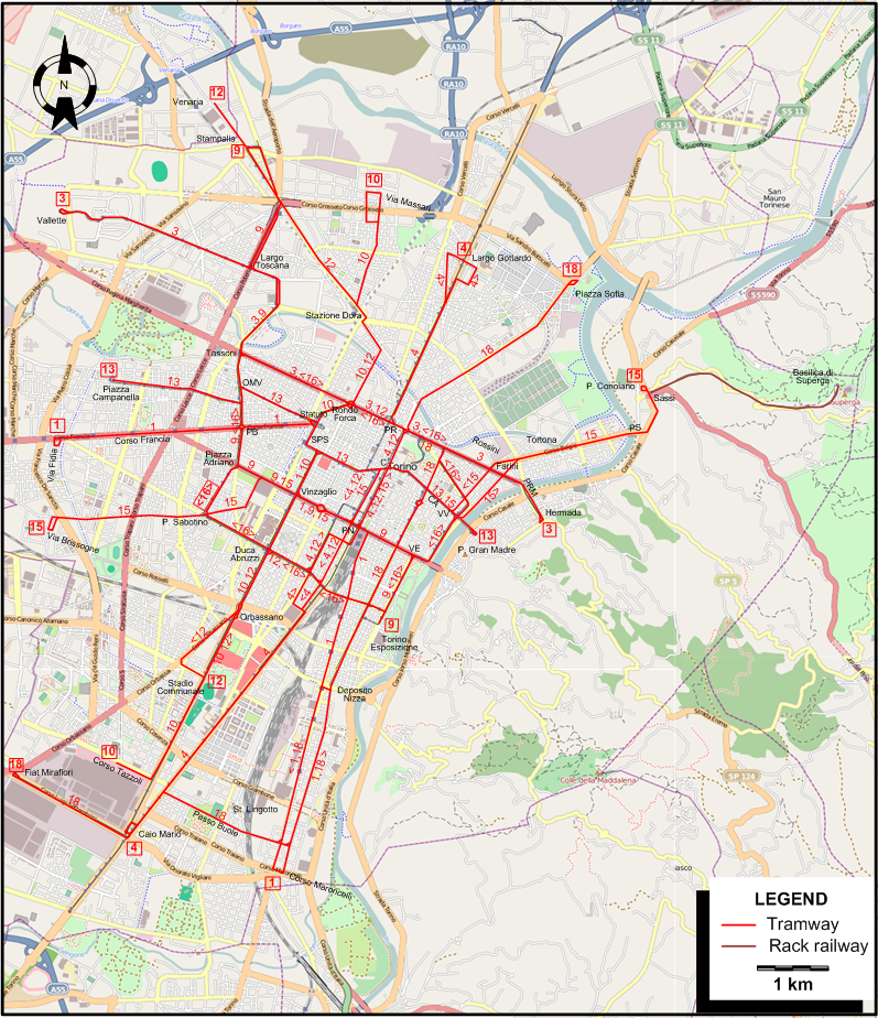 Turin 1993 tram map