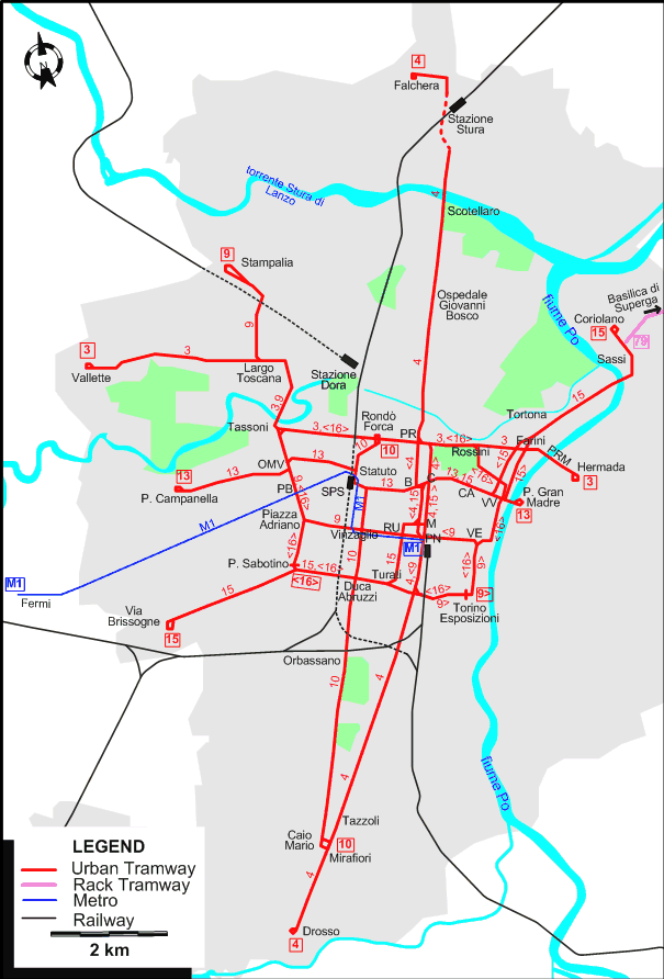 Turin 2009 tram map
