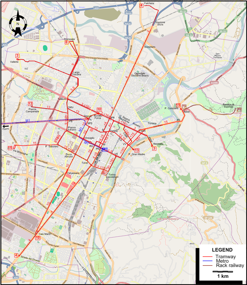 Turin 2009 tram map