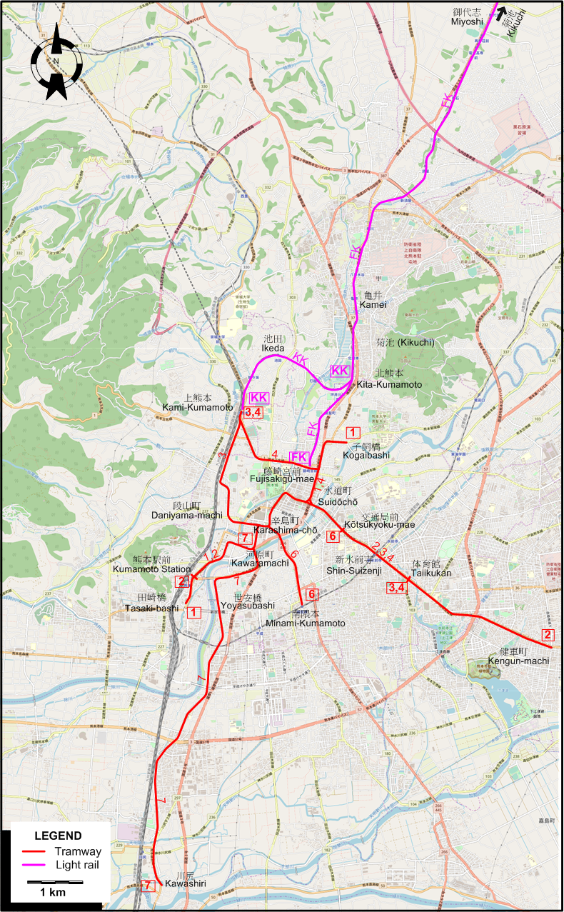 Kumamoto tram map 1964