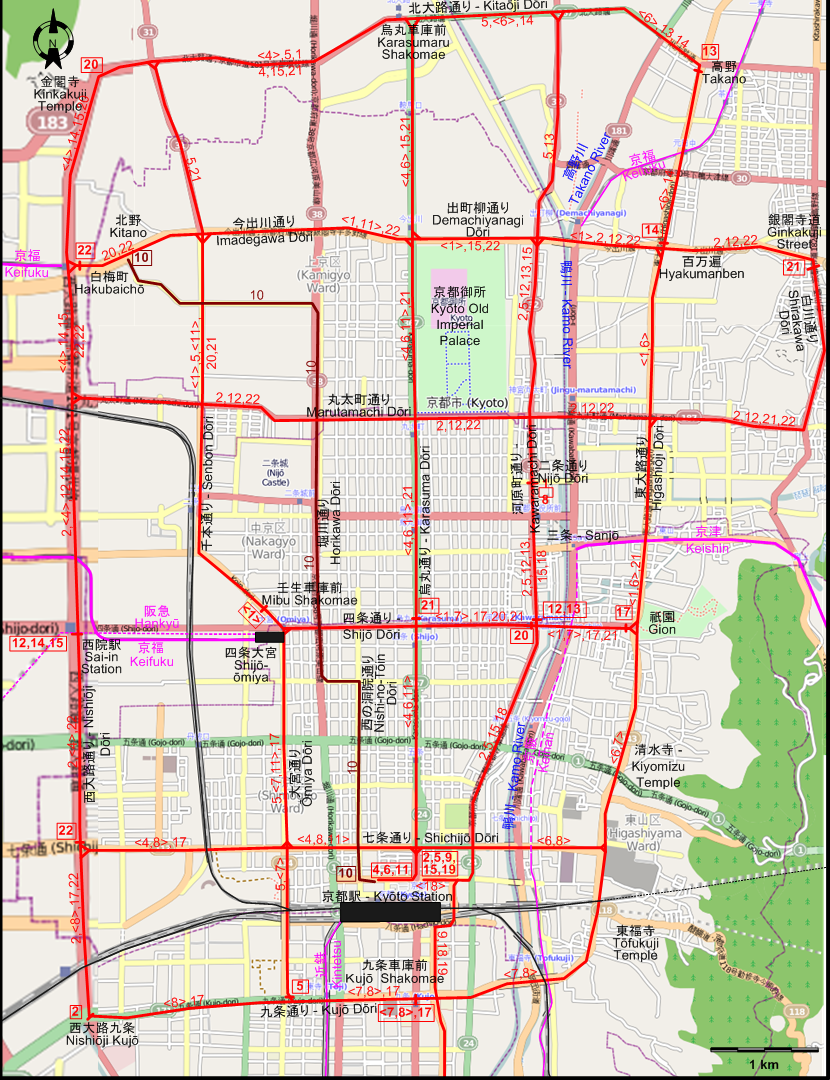 Kyoto downtown tram map 1961