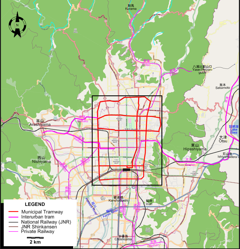 Kyoto suburbs tram map 1976