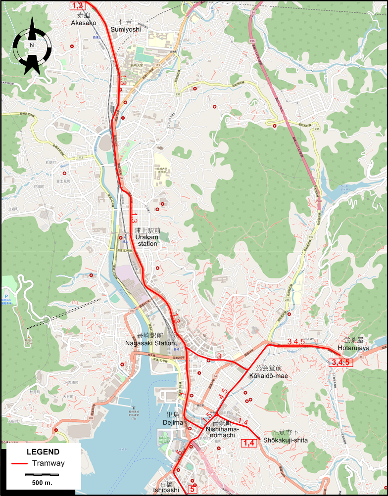 Nagasaki tram map 2017