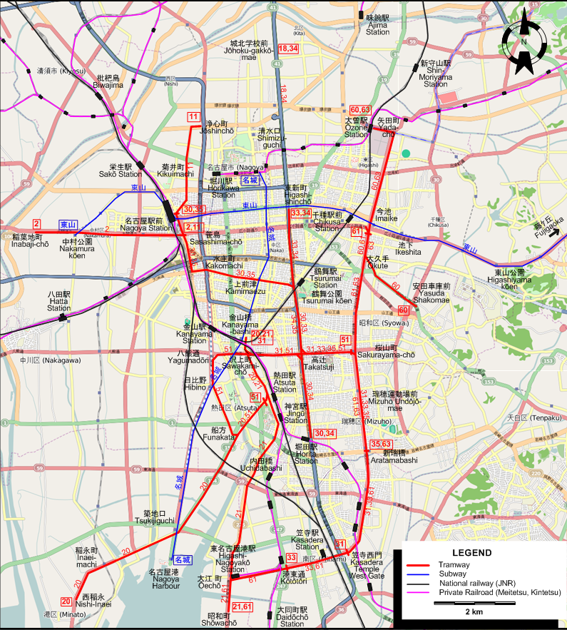 Nagoya tram map – 1971