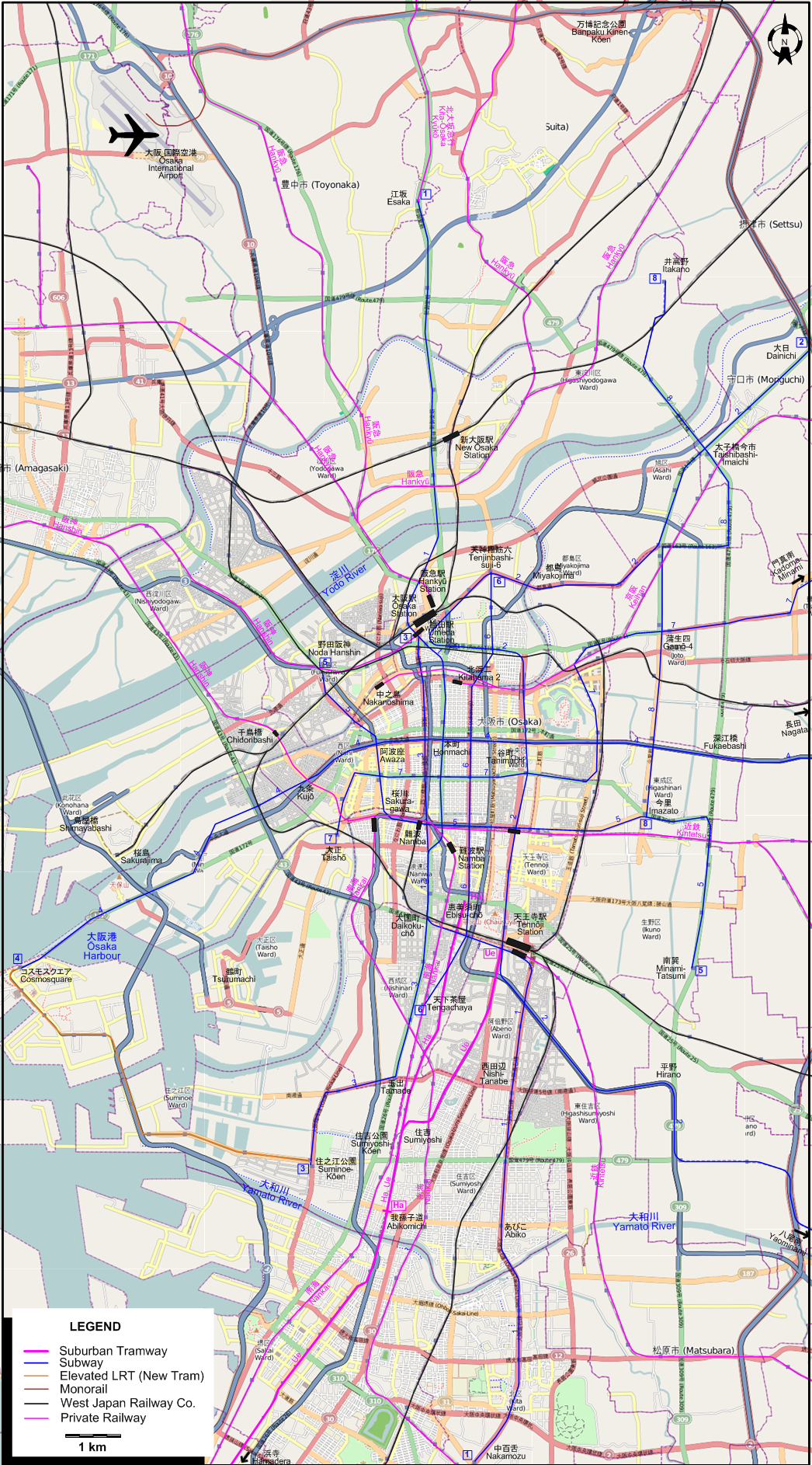 Osaka tram map – 2016