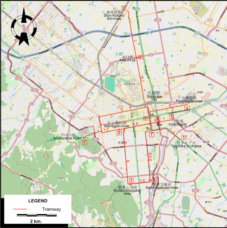 Sapporo tram map – 1971