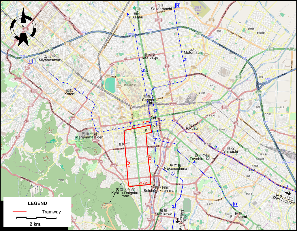 Sapporo tram map – 2015