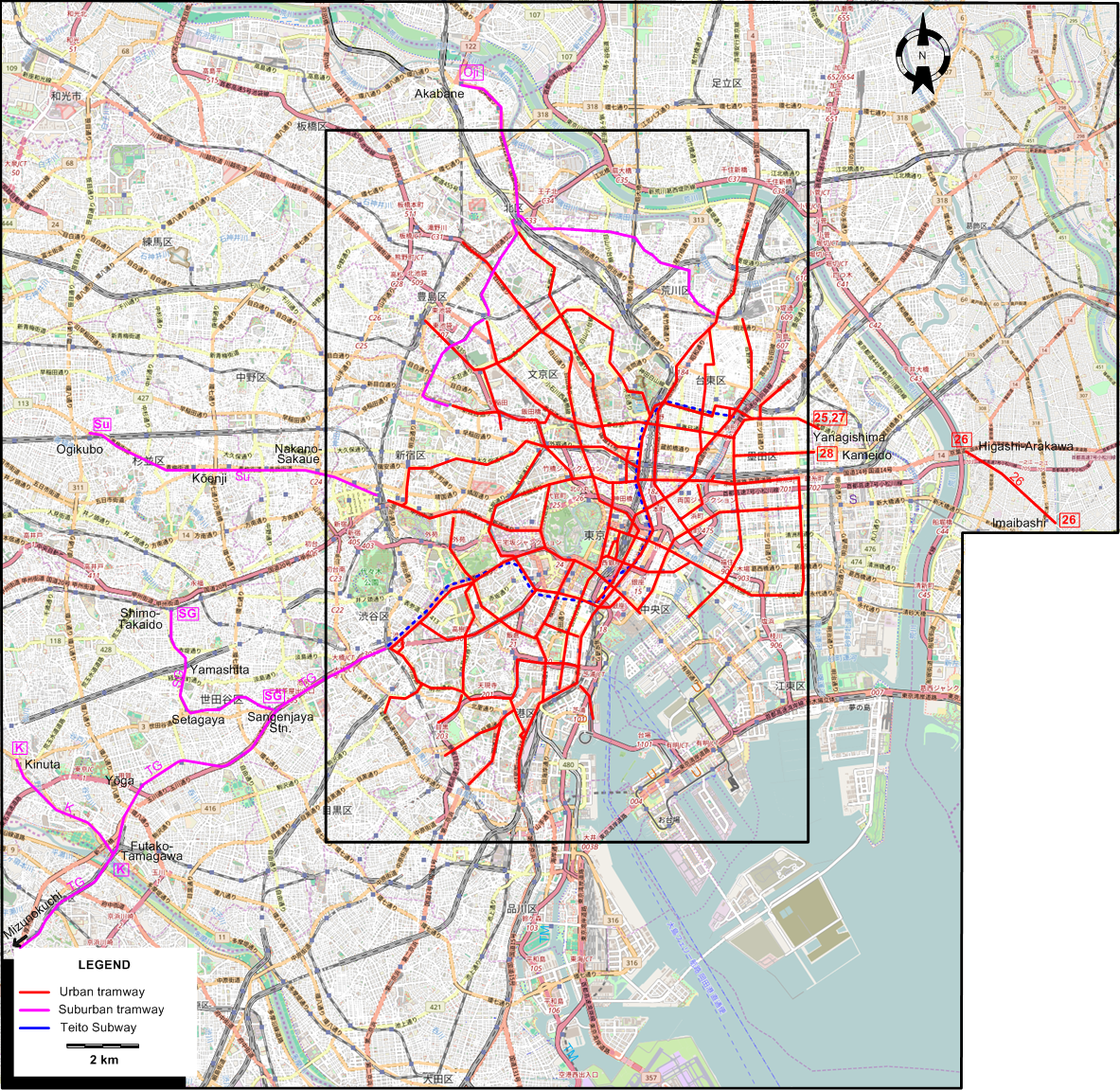 Tokyo tram subway rail map 1940