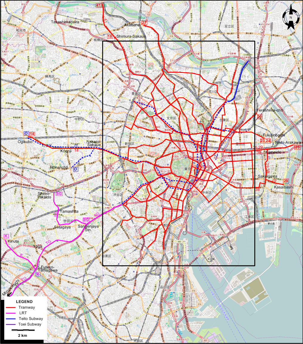 Tokyo tram subway rail map 1962