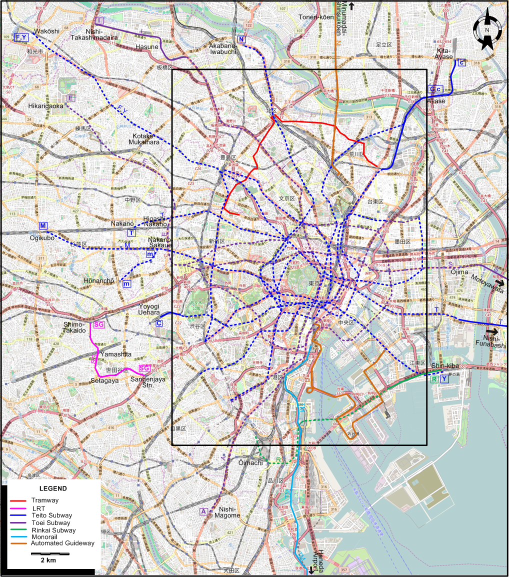 Tokyo tram subway rail map 2010