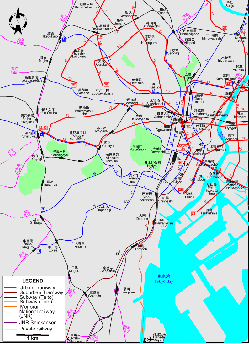 Tokyo Central tram map – 1970
