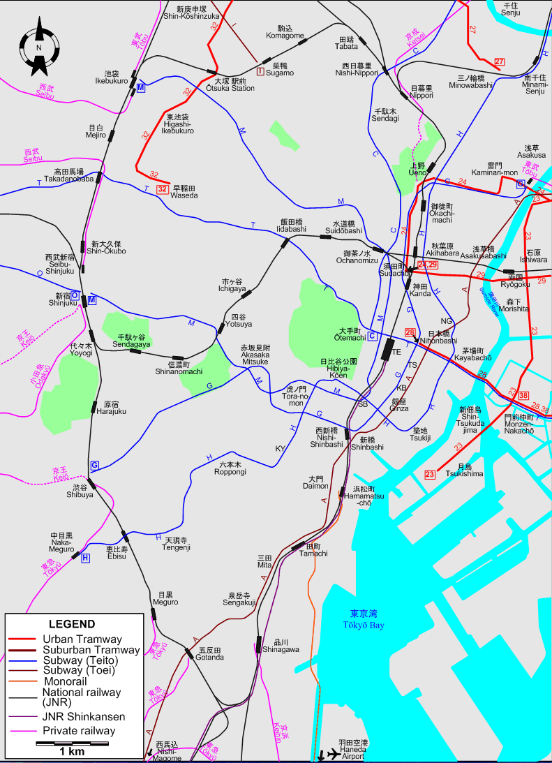 Tokyo Central tram map – 1972