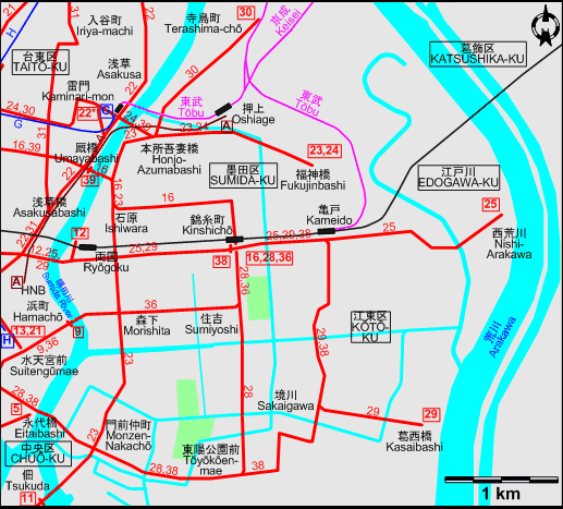 Tokyo Eastern tram map – 1962