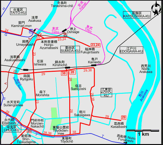 Tokyo Eastern tram map – 1972