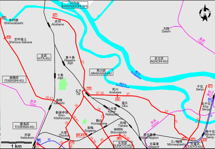 Tokyo Northern tram map – 1962