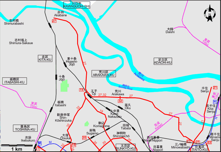 Tokyo Northern tram map – 1968