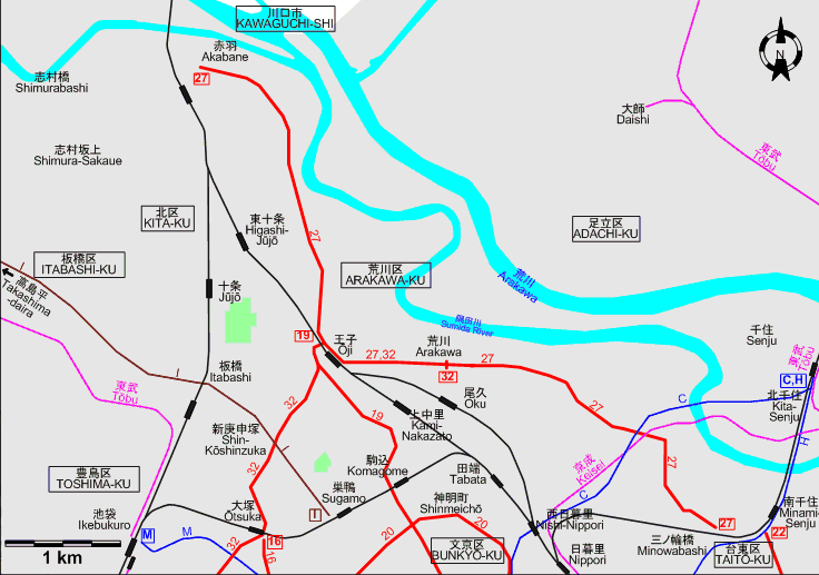 Tokyo Northern tram map – 1970