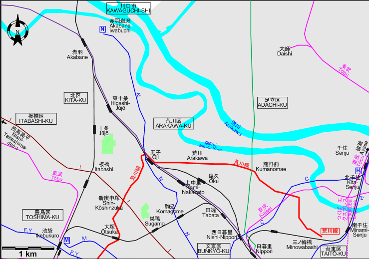 Tokyo Northern tram map – 2010