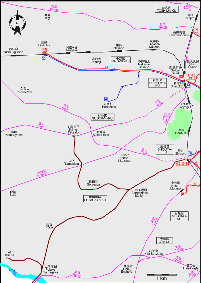 Tokyo Western tram map – 1962