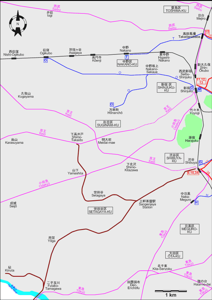 Tokyo Western tram map – 1968