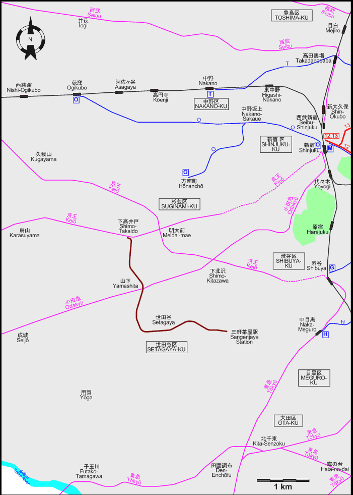 Tokyo Western tram map – 1970