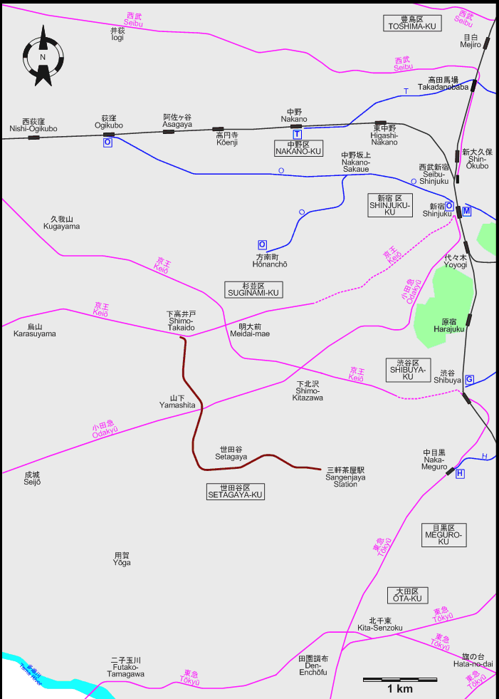 Tokyo Western tram map – 1972