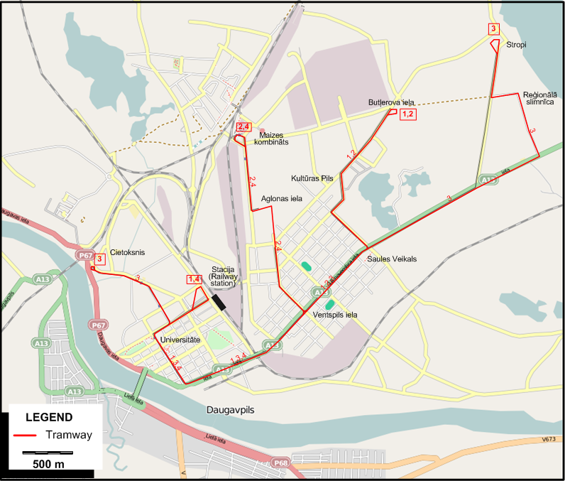 Daugavpils tram map 2022