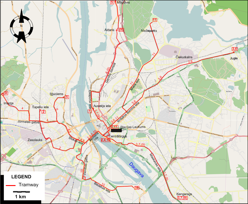 Riga tram map 2010