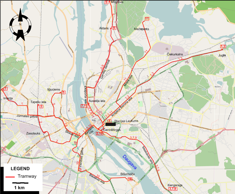 Riga tram map 2021