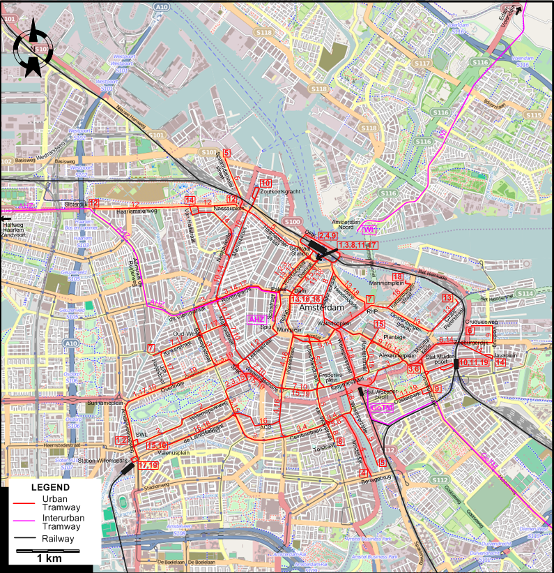Amsterdam 1918 downtown tram map