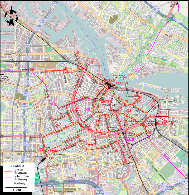 Amsterdam 1918 tram map