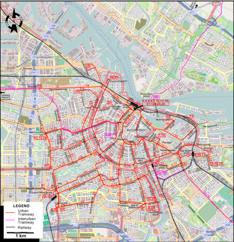 Amsterdam 1931 downtown tram map