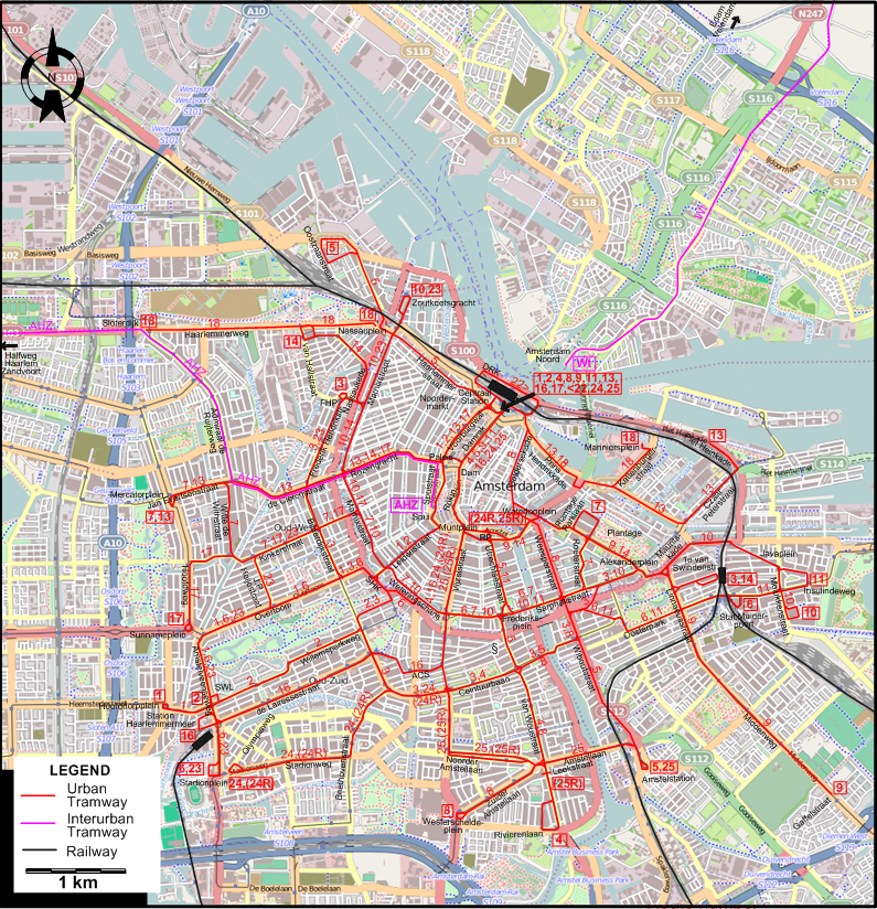 Amsterdam 1940 downtown tram map
