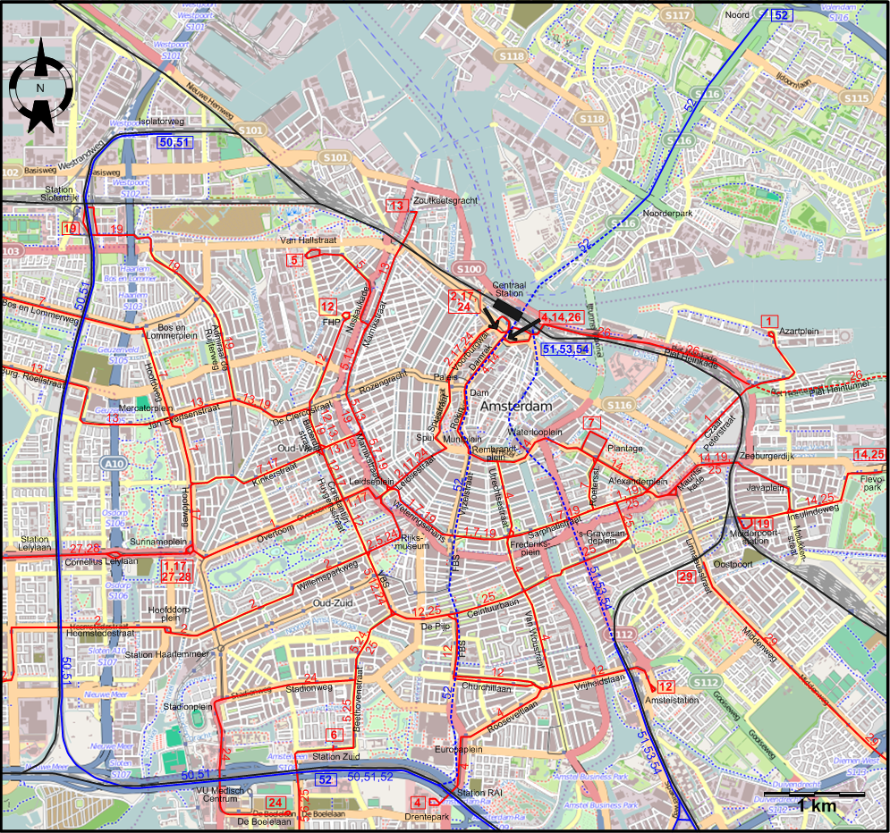 Amsterdam 2026 downtown tram map
