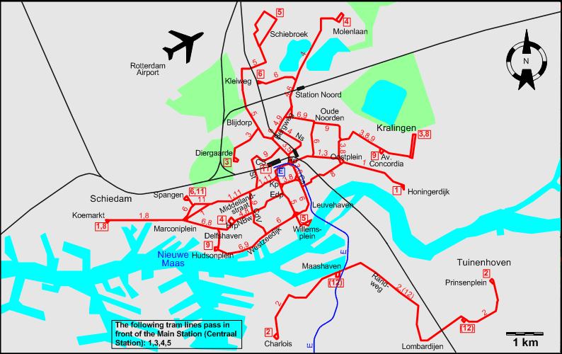 Rotterdam 1972 downtown tram map
