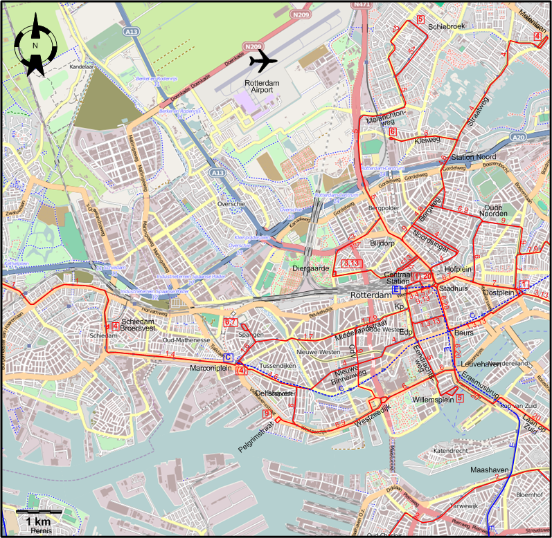 Rotterdam 1998 downtown tram map