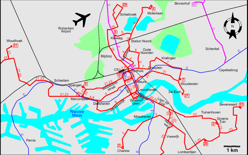 Rotterdam 2008 downtown tram map