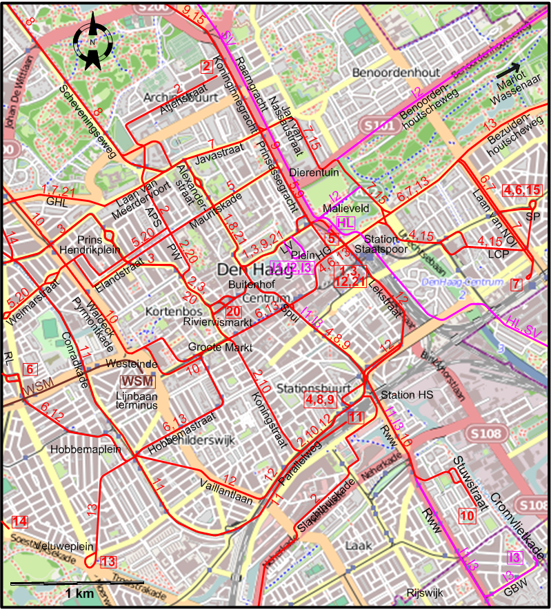 The Hague 1932 downtown tram map