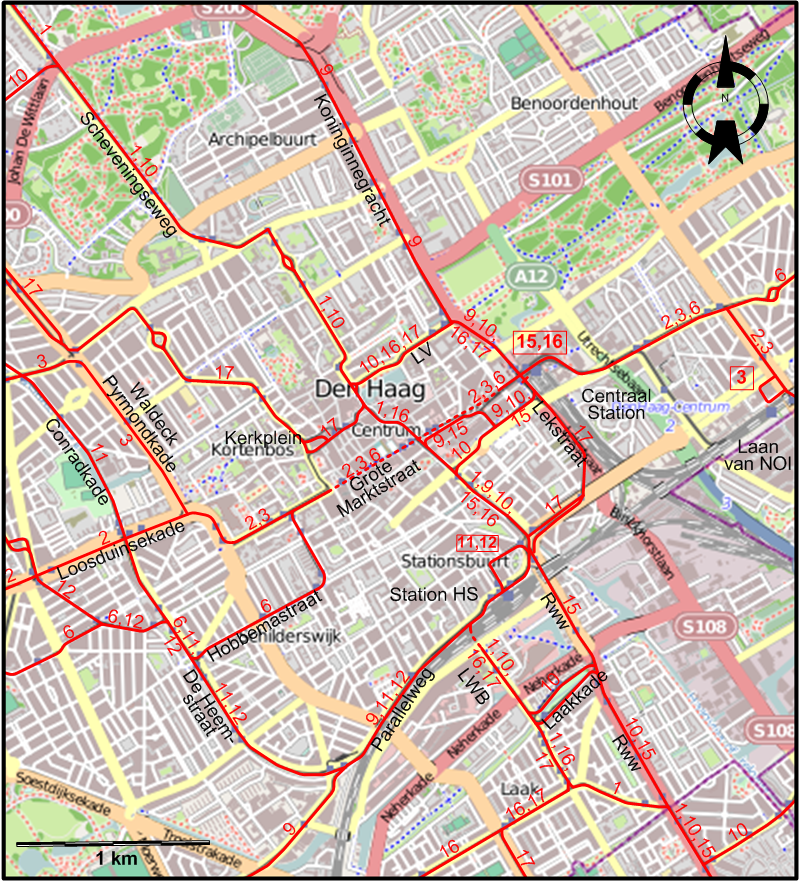 The Hague 2005 downtown tram map