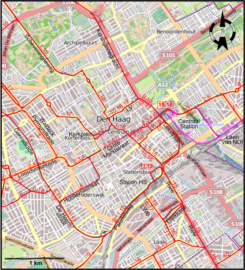 The Hague 2008 downtown tram map