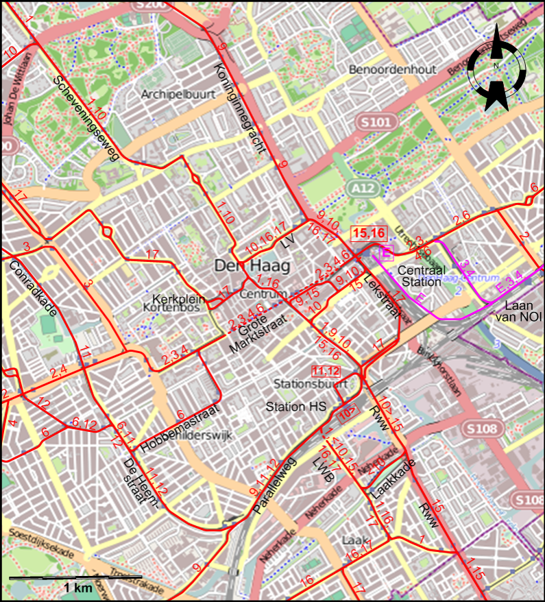 The Hague 2011 downtown tram map