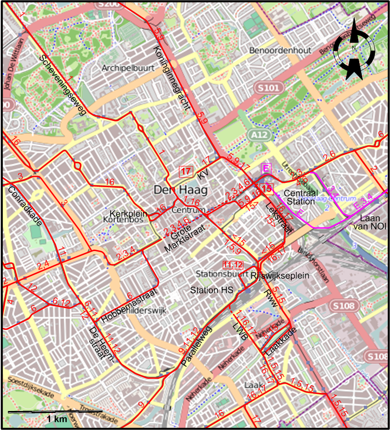 The Hague 2016 downtown tram map